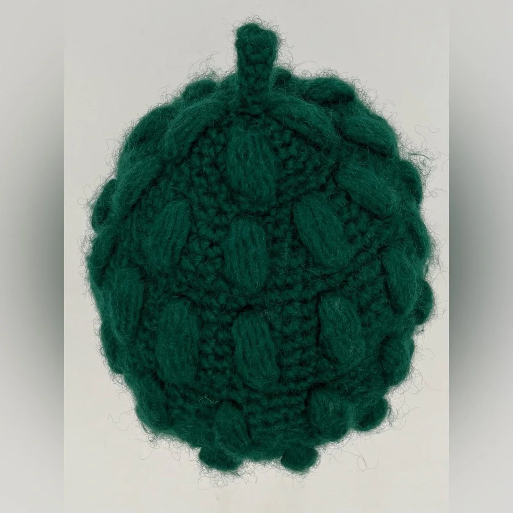 Vintage Italian Wool Green Chunky Knit Winter Fall Beanie Hat Cottagecore Knobby - Picture 13 of 15